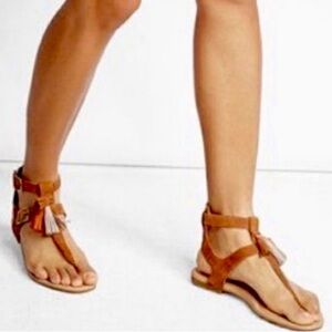 UGG Lecia Tassel Leather Boho Sandal, brown, size 6